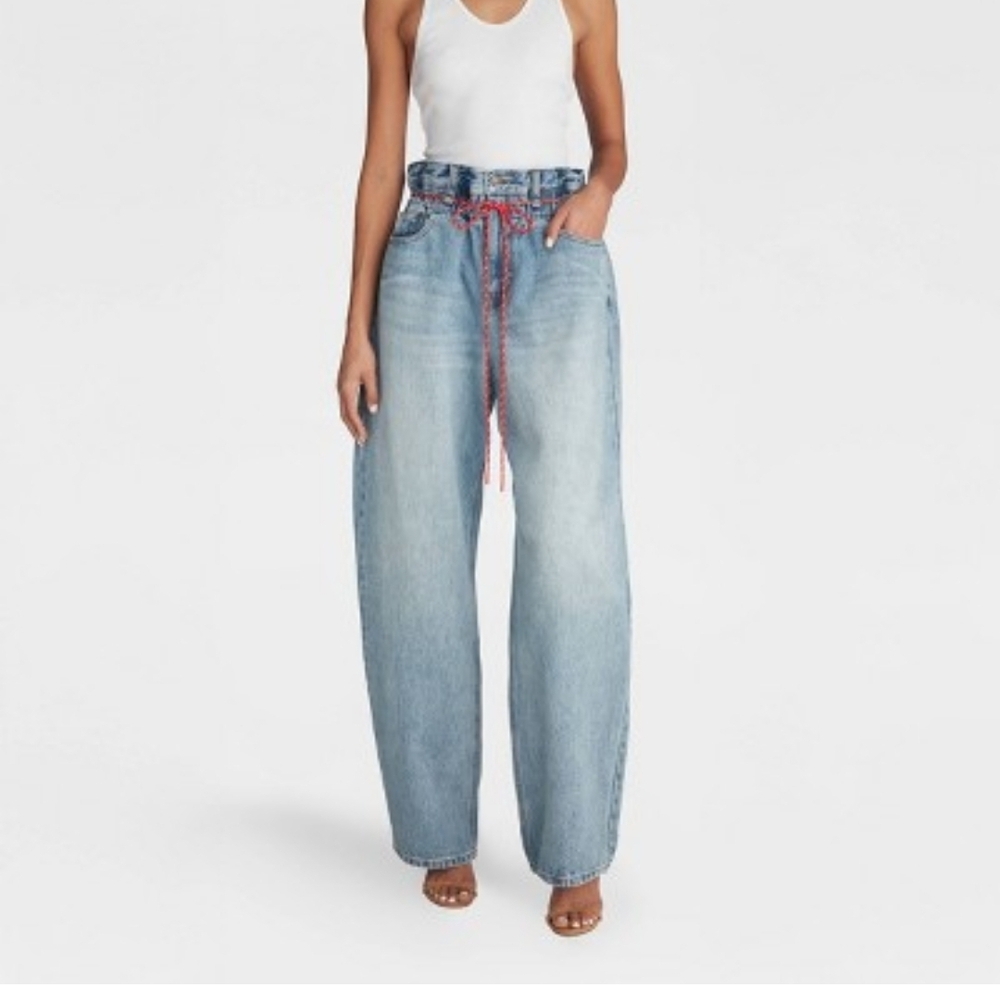 KBB High-Rise Paperbag Light Wash Wide-Leg Jeans - Light Blue - Picture 3 of 5
